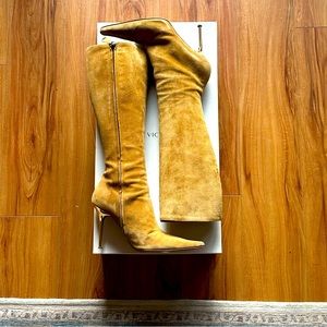 Vicini gold suede boots with gold heels